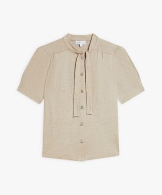 ＜agnes b. (Women)＞リネン　リボンタイ　半袖　ブラウス　”Ｌａｕｒｅｎｅ”（Ｆ３２１ＪＤＪ６３０２７）