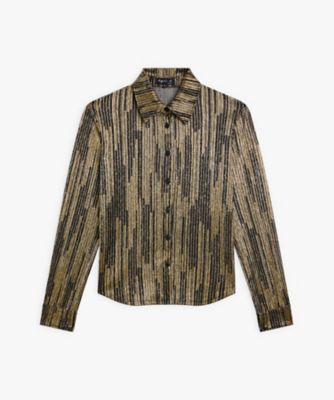 ＜agnes b. (Women)＞シャイニー　ジャージー　長袖　ブラウス　”Ｂｏｙｓ　Ｂｏｙｓ”（ＦＳ２１ＪＪＨ５０５０）