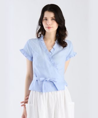 アニエスベー　agnesb リネン　フリル　半袖　カシュクール　ブラウス　麻 agnes b.｜リネン フリル 半袖 カシュクールブラウス | Rakuten