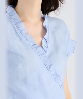 アニエスベー　agnesb リネン　フリル　半袖　カシュクール　ブラウス　麻 agnes b.｜リネン フリル 半袖 カシュクールブラウス | Rakuten