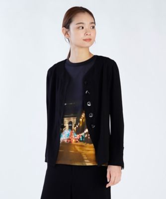 ブラック トリアセテート Vネック クレープ シャツジャケット