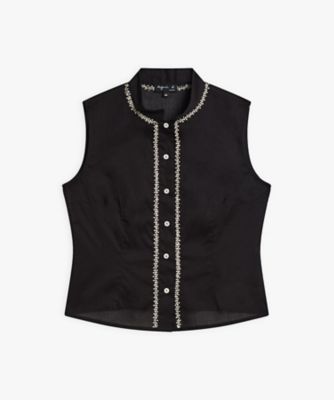 ＜agnes b. (Women)＞コットン　オフィサーカラー　ノースリーブ　ブラウス（Ｌ８５４ＡＯ０２０００）