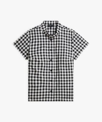 agnes b. (Women)/アニエスベー ギンガムチェック コットン スタンドカラー 半袖 ブラウス(L901CAV1000) 000ブラック トップス【三越伊勢丹/公式】