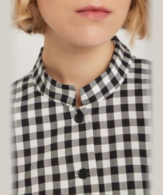 ギンガムチェック コットン スタンドカラー 半袖 ブラウス