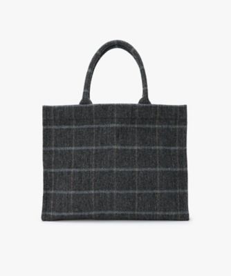 agnes b. スクエア チェック柄トートバッグ ウール地 新品未使用 チェック ウール ラージ トートバッグ ZAX03B－02