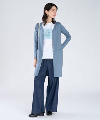 コットン Vネック カーディガンプレッション ワンピース