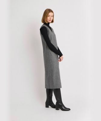 ウール ツイード Vネック ノースリーブ ワンピース ”Vika