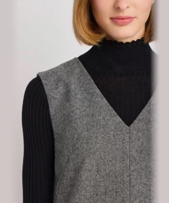 ウール ツイード Vネック ノースリーブ ワンピース ”Vika