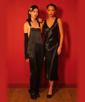 サテン Vネック ノースリーブ ドレス（ZF57UT37000