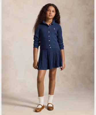 ガールズ 7才～16才）コットン Polo カーディガン ＆ スカート