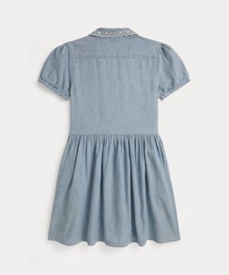 ガールズ 7才～16才）インディゴ コットン シャンブレー シャツ