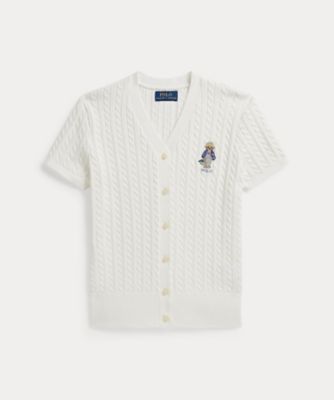babynmkss様ラルフローレン新品タグ付ホワイト コットンカーディガン L ガールズ 7才～16才）Polo ベア ケーブル コットン Vネック
