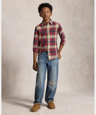 ボーイズ 8才～20才）チェック コットン オックスフォード シャツ