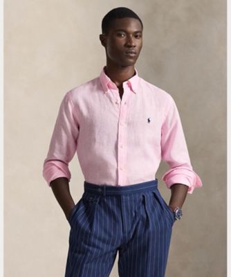 RALPH LAURENリネンシャツ ピンクグラデーション クラシック フィット リネン シャツ（MNPOWOV16824167