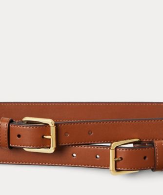 レザー ダブルバックル スタックド ワイド ベルト