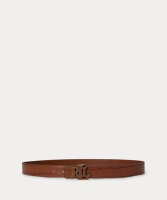 美品✨Lauren Ralph Lauren リバーシブル ベルト エンボス ロゴ リバーシブル クロコエンボスド ベルト