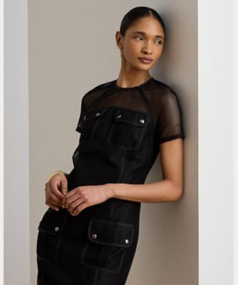 Ralph Lauren パーティードレス ダークグリーン 極美品 SALE‼️ メッシュ ショートスリーブ シフト ドレス