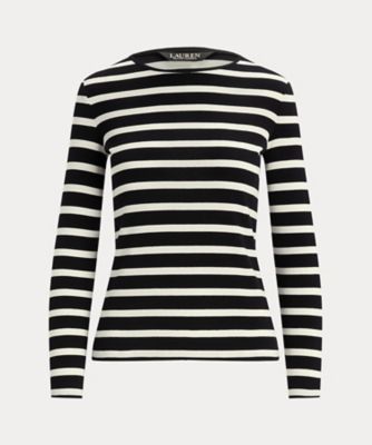 ストライプド コットン ロングスリーブ Tシャツ