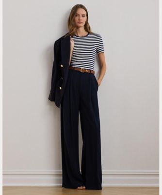 go-getter Ralph Lauren スラックス ネイビー ワイド ダブルフェイスド ジョーゼット ワイドレッグ パンツ