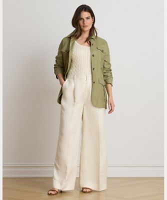 RALPH LAUREN【美品】リネン 麻 ベージュ ジャケット ワイドパンツ リネンブレンド ツイル ワイドレッグ パンツ