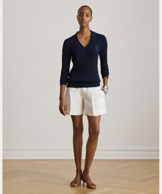 RALPH LAUREN リネン100% ショートパンツ 新品タグ付 4 麻 プリーテッド リネンブレンド ツイル ショートパンツ