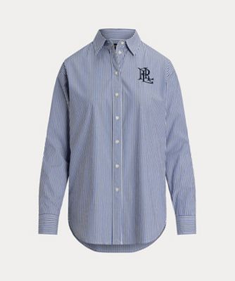 リラックスド フィット ストライプド ストレッチ コットン シャツ