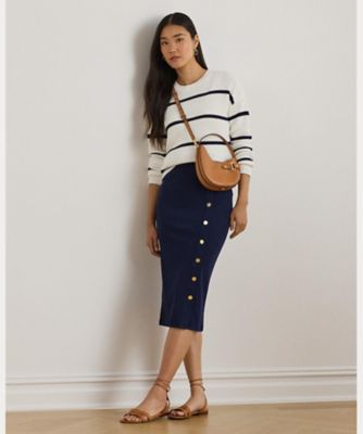 RALPHLAUREN / ラルフローレン フェイクレザー ペンシルスカート ボタントリム リブニット ペンシル スカート