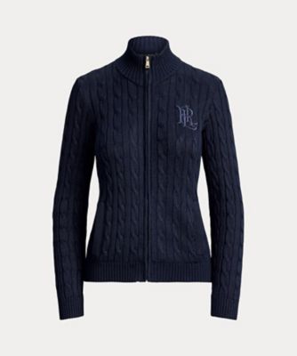 Polo ralph ラルフ ローレン モックネック ケーブルニット フルジップ