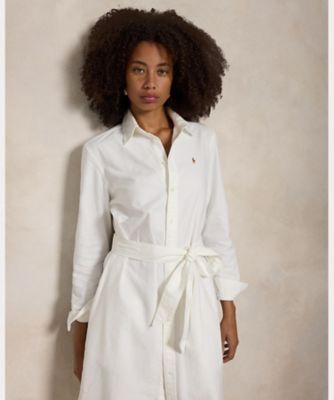 LAUREN RALPH LAUREN 花柄ベルト付きコットン混シャツドレス ベルテッド コットン オックスフォード シャツドレス