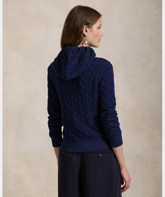 ケーブルニット コットン フルジップ フーディ