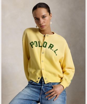 ★タグ付き新品【Polo Ralph Lauren 】綿カーディガン M ロゴ フリース スナップド カーディガン