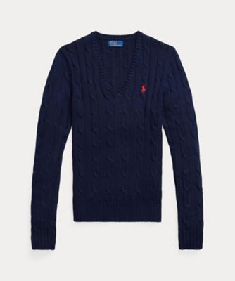 新品タグ付き Polo Ralph Lauren Vネック ウール セーター ケーブルニット コットン Vネック セーター