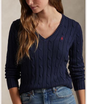 新品タグ付き Polo Ralph Lauren Vネック ウール セーター ケーブルニット コットン Vネック セーター
