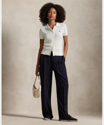 ケーブル コットン ショートスリーブ Polo カーディガン