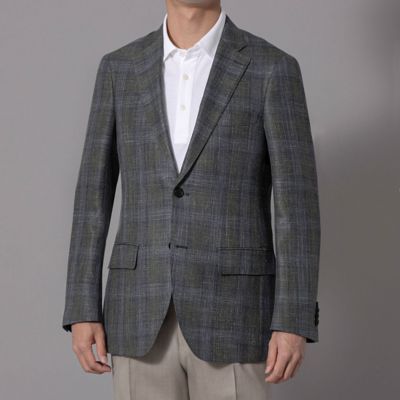 D&rsquo;URBAN (Men)/ダーバン ダーバン　Ｄ&rsquo;ＵＲＢＡＮ　グリーン&times;ブルーチェックテーラードジャケット　（カーキ）（１１０６２０４０３２）