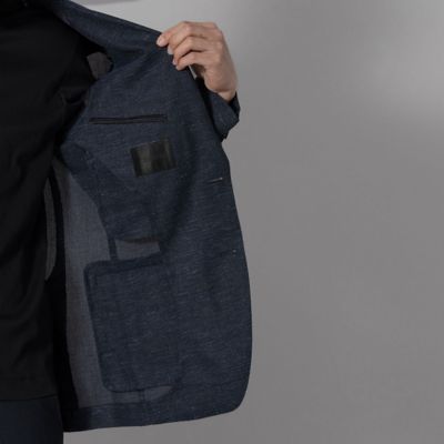 ダーバン D'URBAN リネン混ネイビーメッシュテーラード