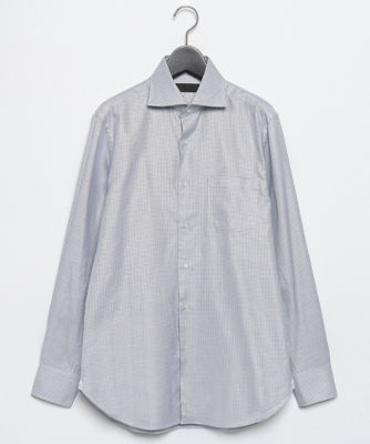 ブルー×ホワイトマイクロチェックドレスシャツ（ワイドカラー）（１６０４２２１２３２）