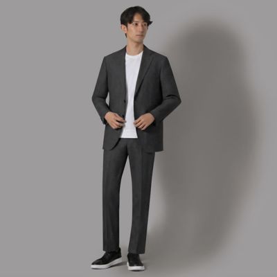 D'URBAN シルク 麻 混合 グレージャケット ストライプ A6 L リネンシルク ミックスカラージャケット （ライトグレー） -D'URBAN