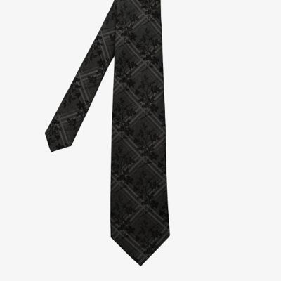 ＜D’URBAN (Men)＞ダーバン　Ｄ’ＵＲＢＡＮ　モノトーンフラワーチェックネクタイ　（グレー）（１６０６２８０５１９）