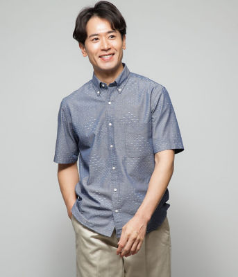 ジャカード ダイヤ 半袖ショートボタンダウンシャツ  