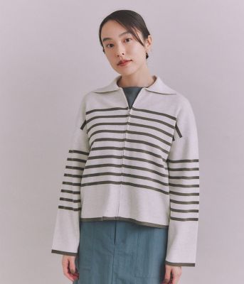 ＜SIPULI (Women)＞ＢＬＥＮＤＥＤ　ＣＯＴＴＯＮ　襟付きボーダーカーディガン（２０２４３７７１３７３１）