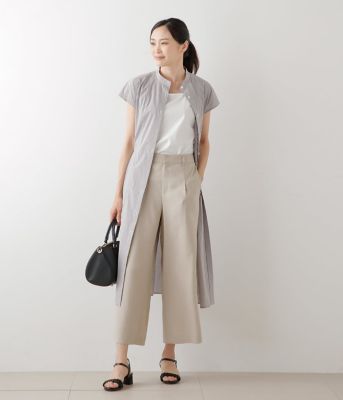 ナチュラル　ガウチョパンツ　　ゆったり　リネン✖️ ラミーパッチワーク リネンライククロス タックガウチョパンツ(51332150-2024