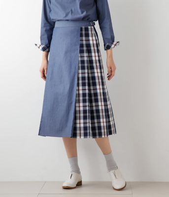 L】ダンガリー＆ニューヨーカータータン キルト風スカート  