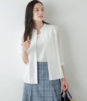NEWYORKER L (Women/大きいサイズ)/ニューヨーカー Ｌ 【Ｌ】ヘアラインコットンボイル　ピンタック７分袖シャツ（２０２４５４６４２２５３）