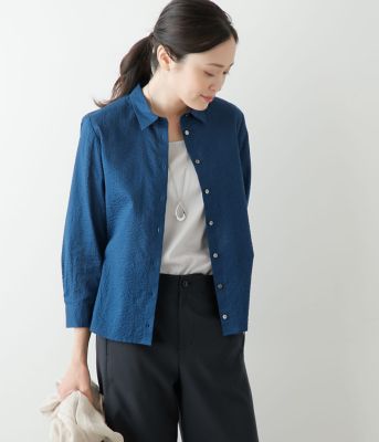 【送料無料】NEWYORKER L (Women/大きいサイズ)/ニューヨーカー L コットンミラクルウェーブ 7分袖コンパクトカラーシャツ(202454642262) 70ブルー トップス【三越伊勢丹/公式】