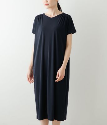 【Ｌ】【接触冷感・ＵＶカット】ポリエステルスムース　シャーリングカットソーワンピース（２０２４５４８４２６６４）