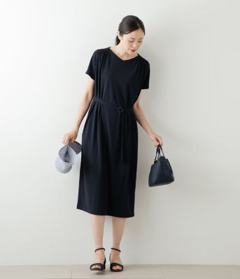 【Ｌ】【接触冷感・ＵＶカット】ポリエステルスムース　シャーリングカットソーワンピース（２０２４５４８４２６６４）