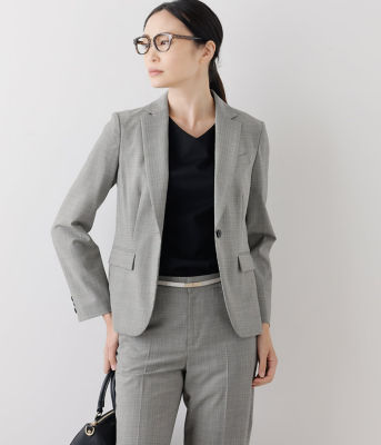 ＜NEWYORKER L PLUS (Women/大きいサイズ)＞【Ｌ】【ウォッシャブル】ウォッシャブルウール千鳥　ノッチドラペル１釦ジャケット（２０２４５９０１２３５０）