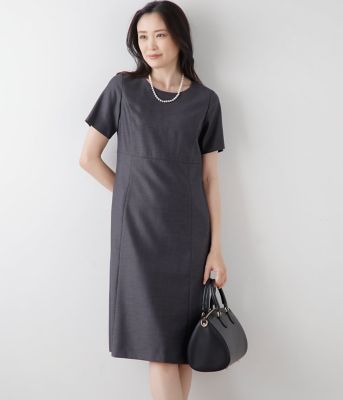 NEWYORKER L (Women/大きいサイズ)/ニューヨーカー Ｌ 【Ｌ】ウールシルクバーズアイ　パネルウエスト切替え半袖ワンピース（２０２４８４４５３９３１）
