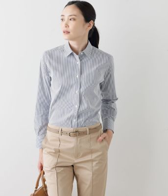 価格は安く L】ストレッチロンドンストライプ 長袖シャツ トップス